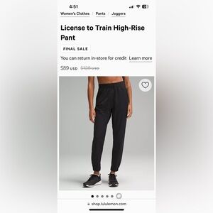 NWT Lululemon License to Train High Rise Pant size 10